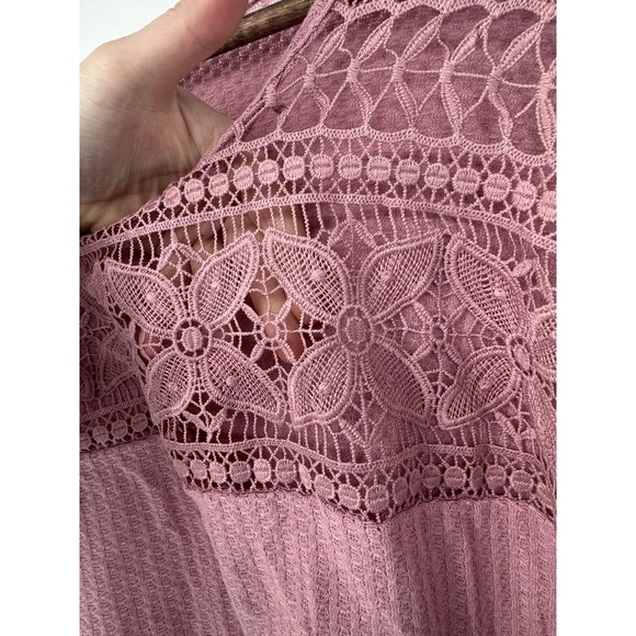 Torrid Pink Waffle Knit Top Plus 3X Lace Accents Boho Coquette Cottagecore Flaw - Picture 9 of 11
